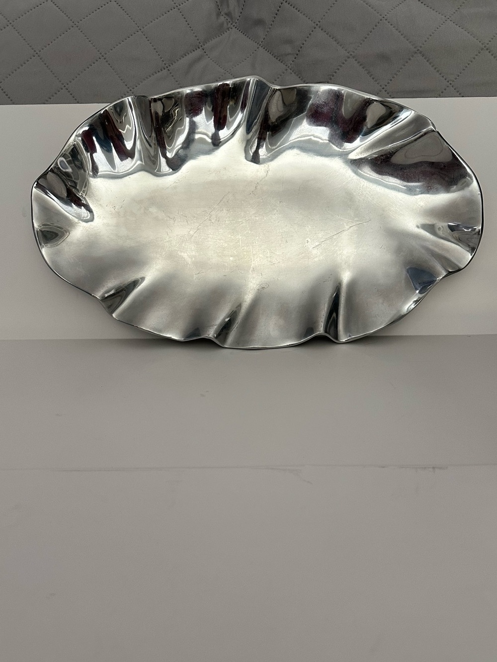 Vintage Holland Boone Polished Pewter Ruffled Serving Tray/Platter 18" x 11"